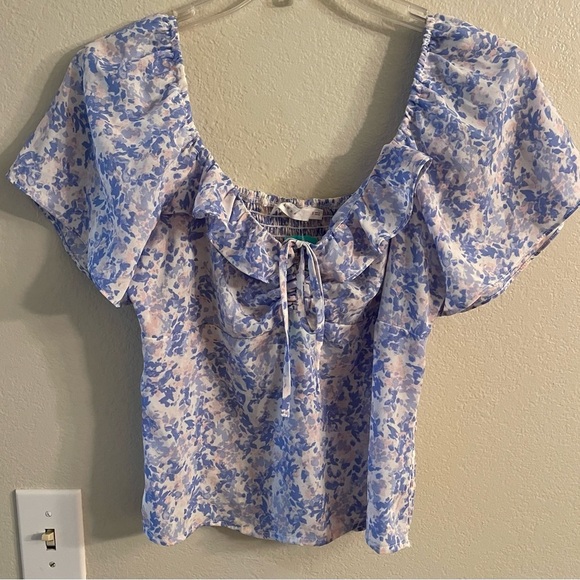 Lush Tops - LUSH LOUISE SMOCKED CROP BLOUSE LIGHT BLUE - S